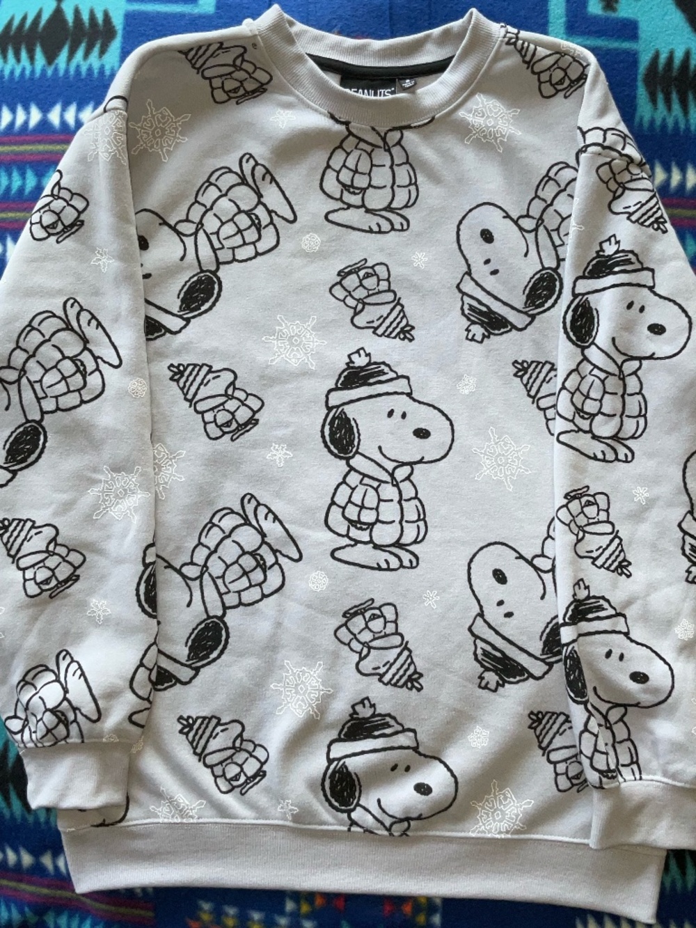 🐾 Peanuts- Snoopy/Woodstock- Winter Print-Crewneck Pull-Over-Sweatshirt-(S)